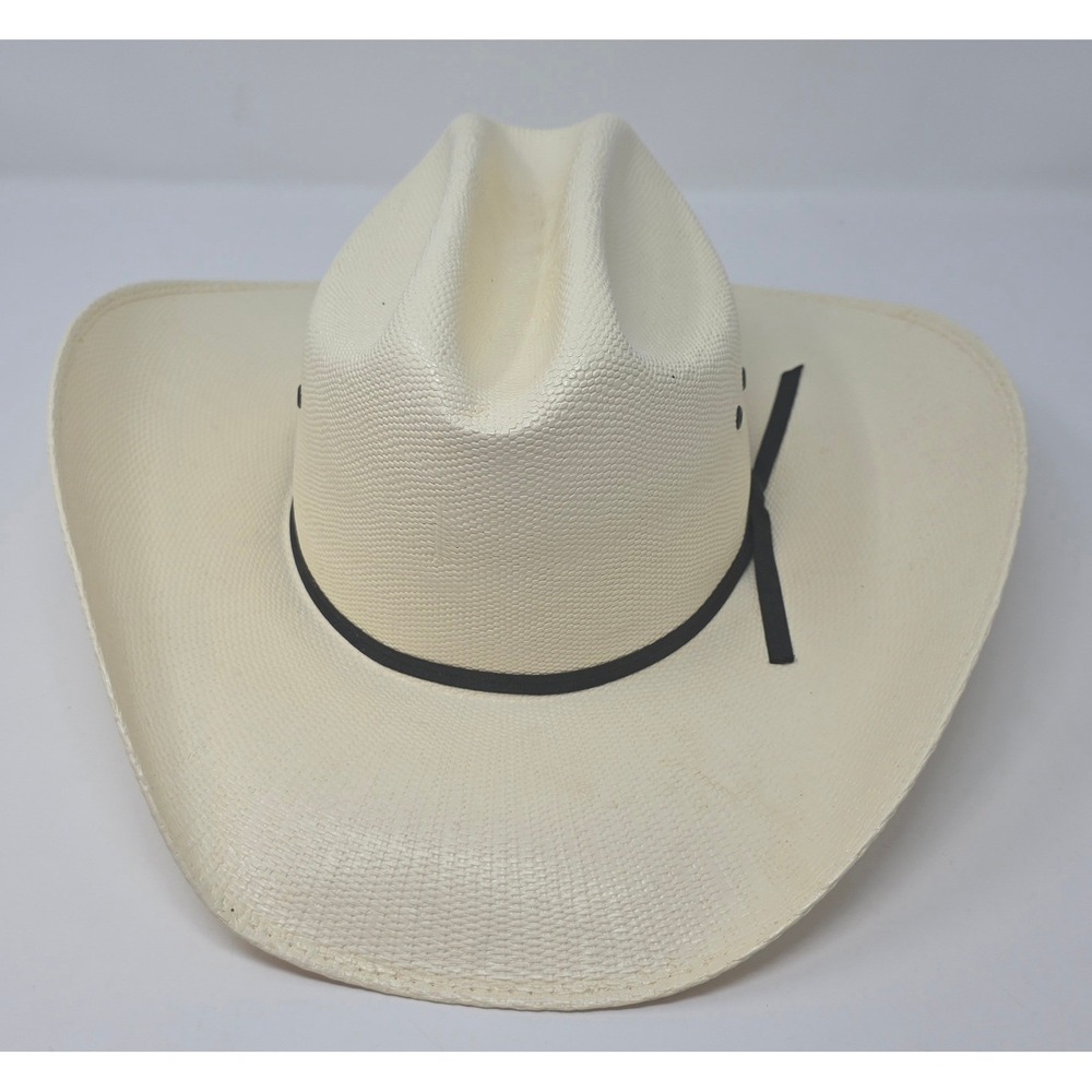 Resistol Denison 7X Hard Straw Cowboy Hat 6 7/8 Leather Sweatband with Protector - Picture 6 of 14